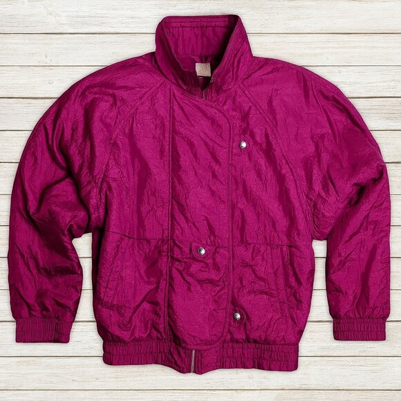 Andy Johns Nylon Parachute Jacket Womens M Magenta 80s Windbreaker Retro Zip Up - Picture 4 of 16